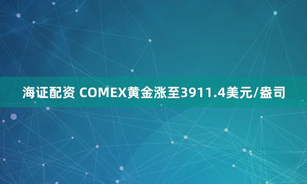 海证配资 COMEX黄金涨至3911.4美元/盎司